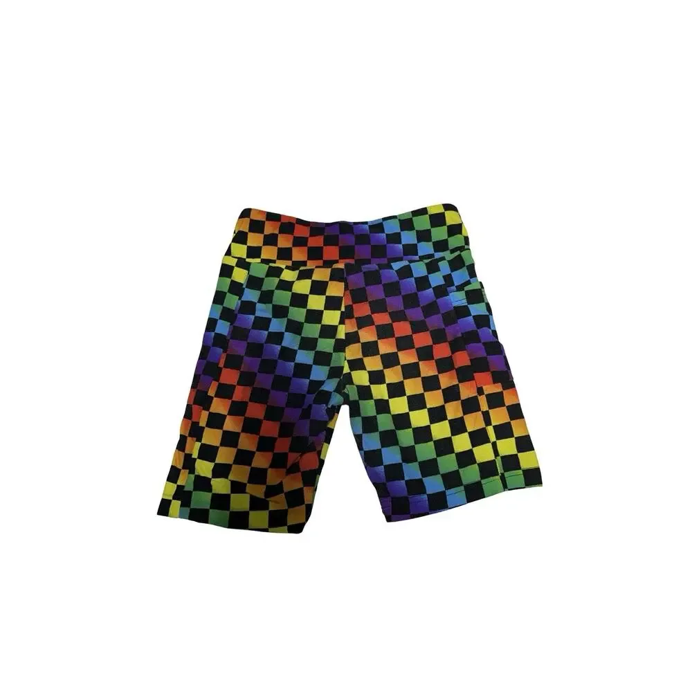 No Boundaries Girls Bike Shorts Size S 3-5 Rainbow Checkered Stretch Athletic
